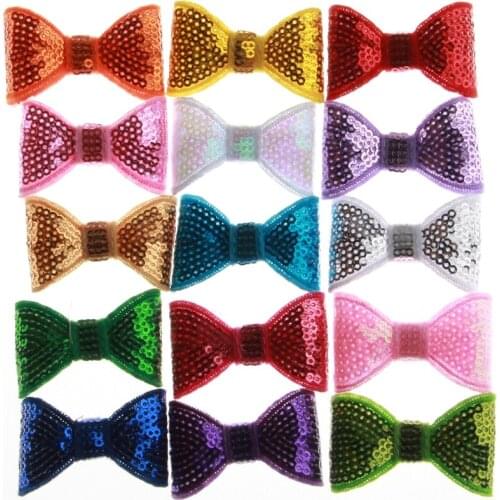 50PCS 5CM Fashion Shiny Sequin Bows For Girls Hair Accessories Appliques Hair Bow For Headbands Cloth Head For Hair Clips