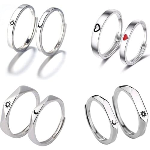 A Pair Sun Moon Matching Couple Lover Open Adjustable Rings Set Minimalist Engagement Wedding Simple Multi-Style Jewelry Gifts
