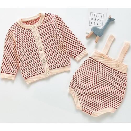 New 2021 Spring Autumn Children Baby Girl Long Sleeve Knit Cardigan Coat + Rompers Suit Infant Kids Baby Girl Clothes Suit