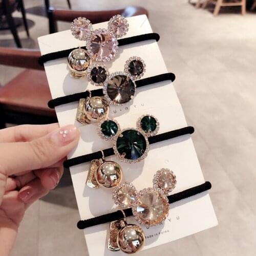Disneys new full diamond crystal Mickey hair ring Korean creative hair rope hair accessories hair rope