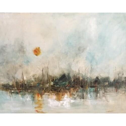 New Arrival High Quality Abstract Harbor Oil Painting On Canvas Handmade Abstract Seascape Boat Oil Painting For Wall Decoration