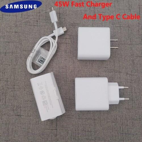 Original Samsung 45W Quick Charger EU/US Plug Fast Charging Adapter Dual Type C Cable For Galaxy S20 Ultra S20+ Note 10 20 Plus