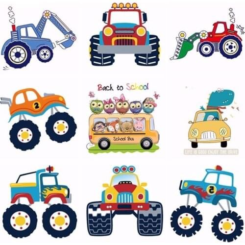 Prajna Cartoon Go Kart Car Patches Iron On Transfer For Clothing Patch Heat Thermal Transfer For Clothes Sticker DIY Accessory F