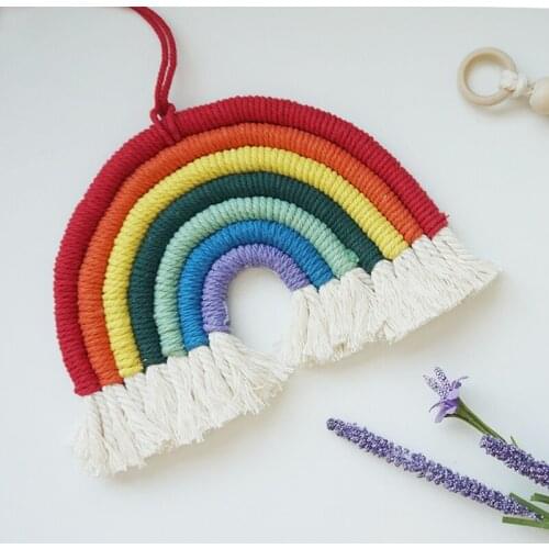Rainbow tapestry hand woven cotton rope bedroom childrens room decoration wall hanging home decor
