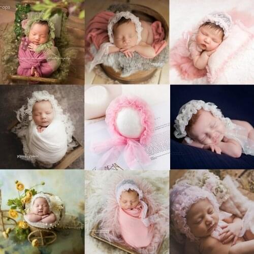 Pasgeboren Fotografie Props Accessoires Baby Fotografie Hoed Baby Meisje Dot Hoeden Gaas Cap Studio Baby Foto Props Fotografia