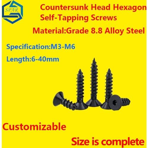 Screws Countersunk Head Hexagon self-Tapping Screws Black Flat Head Hexagonal self Tapping Screw Hex Socket Screw Customizable