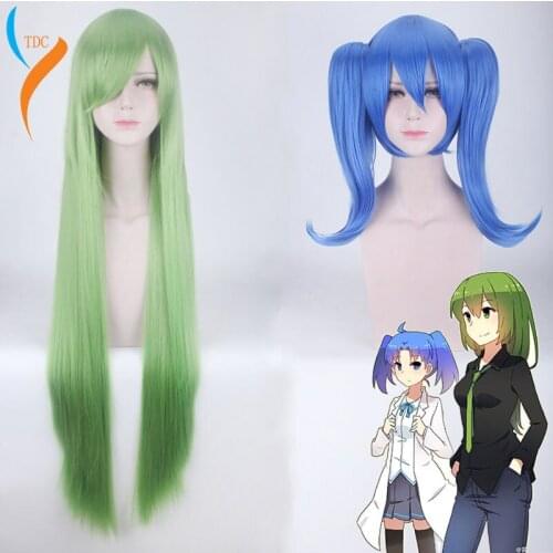 Sapphire Cosplay wig small blue female and small green female sexual female body double tiger clip green long straight hair