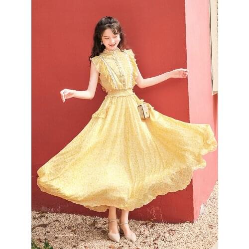 TIYIHAILEY Free Shipping Fashion Long Maxi Summer Women One-piece Beach Sleeveless Boshow Dresses S-L Yellow Ruffles Dresses