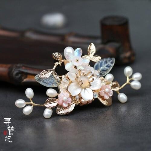 Vintage handmadel pearl bead shell tassel Hairclip bun accessories up do Headwear for kimono hanfu COSPLAY XZ