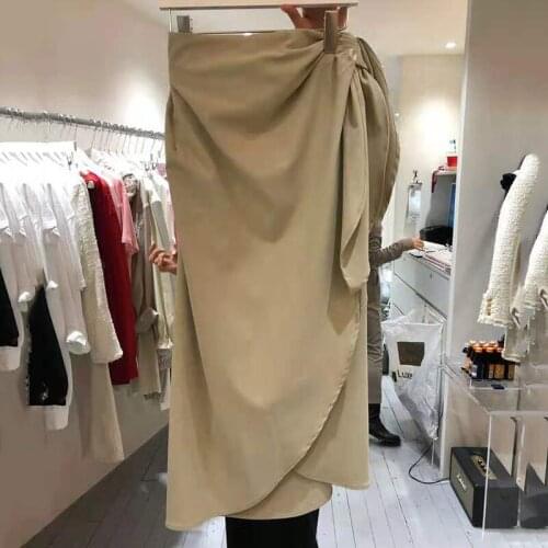 Korea Chic 2021 Autumn New High Waist Temperament Medium Length Versatil Knotted Solid Color Skirt Female Fashion X981