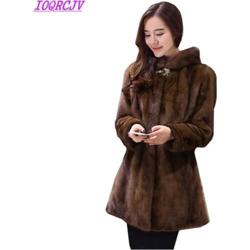 2018 Plus size 6XL Faux Mink fur Coats for Women Winter Hooded Fur Outerwear Medium length Thick Warm Mink fur Coats IOQRCJV 001