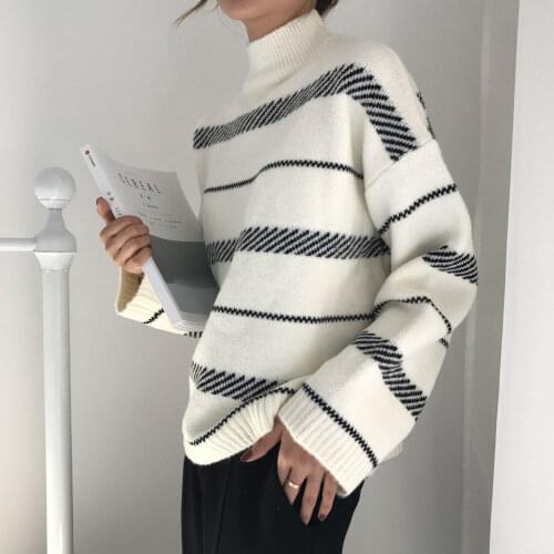 Womens Sweaters Chic Vintage Striped Sweater 2019 Trend Loose Street Style Lazy Literary Temperament Female Fresh Unique Women