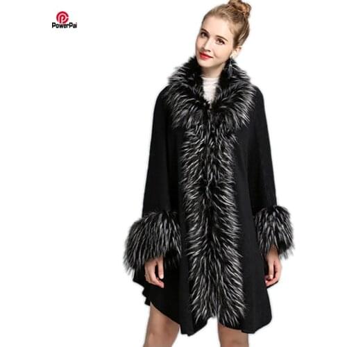 Fashion Luxury Lapel Faux Ostrich Fur Coat Cape Long Women Knit Cashmere Cloak Shawl Cardigan EuropeStyle Fall Winter New