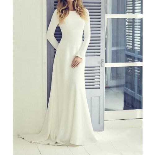 Elegant Long Sleeves Wedding Dresses For Women 2021 Simple Satin Muslim Bridal Gowns Autumn Winter Vestido De Novia