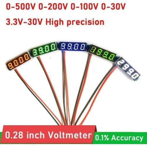 0.28 inch 4 bit Digital LED Voltmeter DC 0-500V 300V 0-200V 100V 10V Voltage Volt Panel Meter battery monitor MINI SIZE 5V 12V
