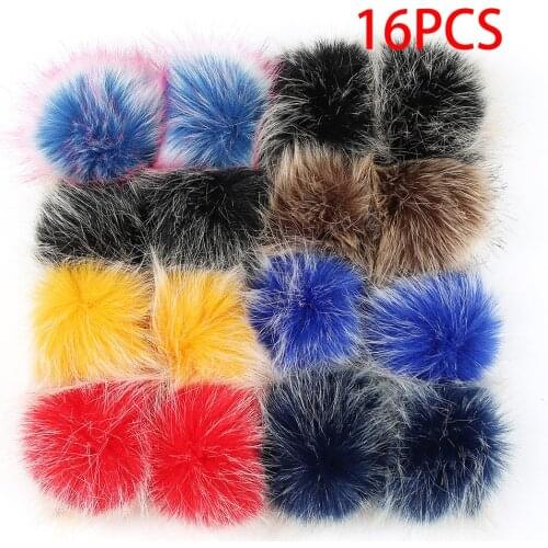 1/16PC Fake Hairball Hat Ball Pom Pom Handmade DIY Artificial Ball Wholesale Cap Accessories Faux Fox Fur Balls With Rubber Band