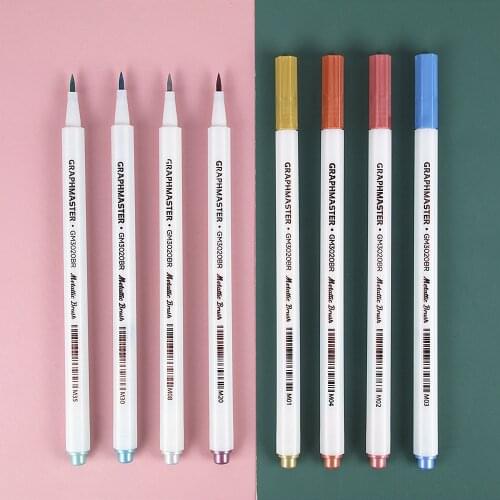 1 PC 18 Assorted Colors Soft Brush Tip Metallic Calligraphy Paint Markers for Scrapbooking DIY Photo Album Card Making Journal