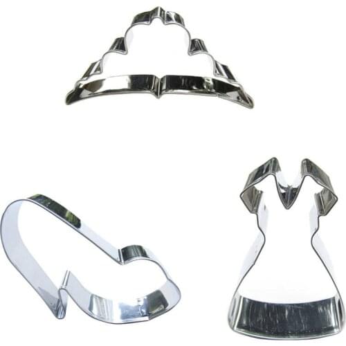 Crown, High heel shoes, Dress, shape 3 pieces biscuits vegetable cutting molds, baking cake decorating soft candy tools