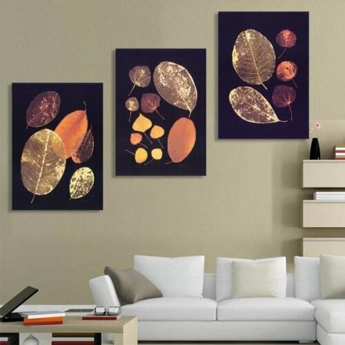 3 Pieces Wall Art Canvas Prints Gold Leaf Picture Modern Wall Painting On Wall Still Life Painting For Living Room Decoration