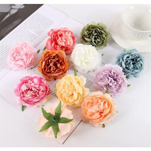 5PCS Blooming Peony Artificial Flowers Head For Home Decor Wedding Backdrop Flower Wall Birthday Cake Decorations Fake Flowers