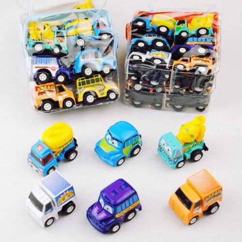 6Pcs Cartoon Kids Car Set Educational Toys For Children Boys Mini Plastic Pull Back Vehicle Truck Hot Wheels Christmas Boys Gift