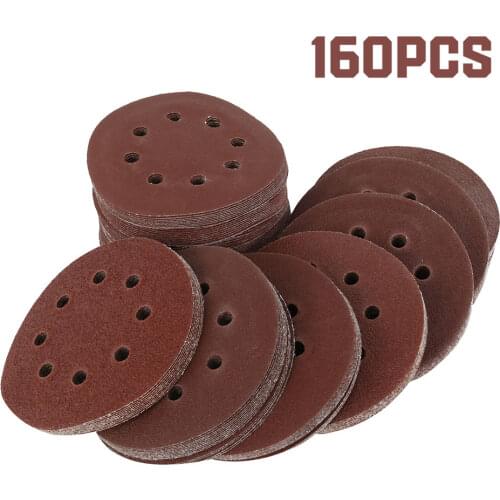 60/72/80/100/160pcs 5Inch 125mm Round Sandpaper Eight Hole Disk Sand Sheets Grit 40-1000 Hook and Loop Sanding Disc for Polish