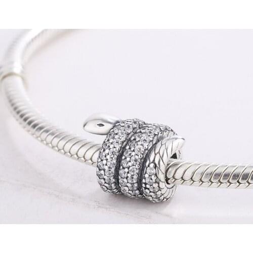 925 Sterling Silver Sparkling Diamond Snake Pendant Charms Bracelets Necklace DIY Fashion Jewelry Anniversary Gift For Pandora