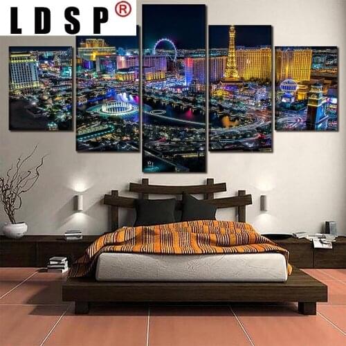 LDSP Abstract 5 Pieces Canvas Paintings Posters Prints Las Vegas City Night Landscape Wall Art Pictures Home Decor Living Room