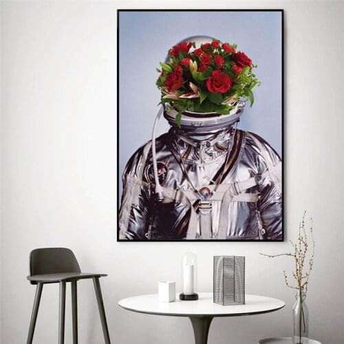 Astronaut abstract flower head print picture bedroom home decoration Nordic canvas painting wall science art (no frame)