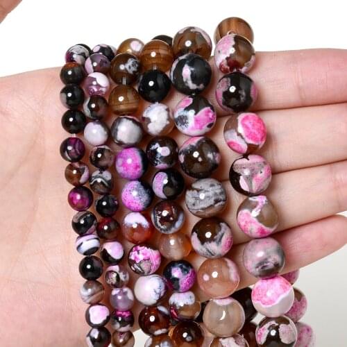 Pink Fire Agates Beads Natural Stone Beads Round Loose Beads for Bracelet Jewelry Making Bulk DIY Accessories 4/6/8/10/12 MM
