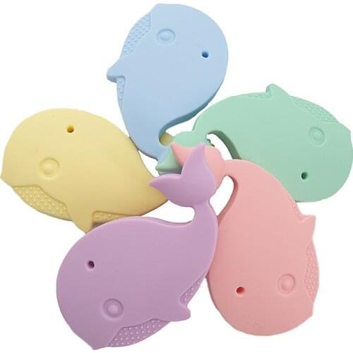 Chenkai 10PCS Baby Silicone Whale Shaped Teethers BPA Free Cut Animals Teething DIY Bady Nursing Tooth Training Toys For Kids