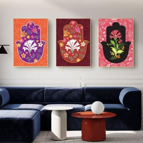 Hand of Fatima Flowers Color Hand-painted Art Canvas Painting Poster Buddhism Printmaking Printing Study Bedroom Home Decoration