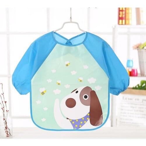 Simple Style Cute Cartoon Baby Bibs Waterproof Infant Eating Bib With Pocket Children Drawing Long Sleeve Apron Kids Clothing