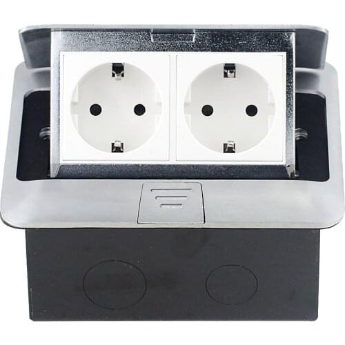 16A Europe Standard Floor Socket Double Power Socket Slow Pop-Up Power Outlet Aluminum Alloy With Mount Box Screws 145*145 mm