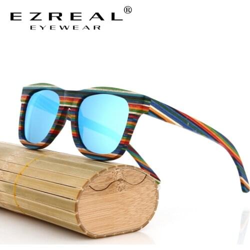 EZREAL Handmade Wooden Colorful frame Sunglasses Polarized Gafas Eyewear Eyeglasses Reflective lens Men Women Bamboo sunglasses