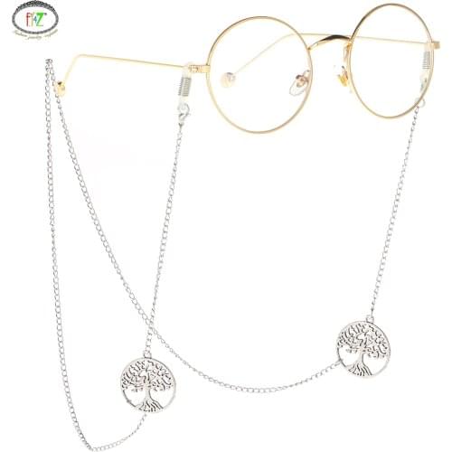 F.J4Z New Mens Glasses Holders Fashion Vintage Skull Head Life Tree Charms Sunglasses Neck Chain Women Eyewear Lanyards