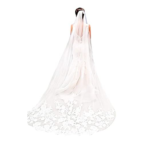 Single Layer Wedding Veil Bridal Veil Lace Embroidery Lace Edge Bride Supplies 3M with Comb