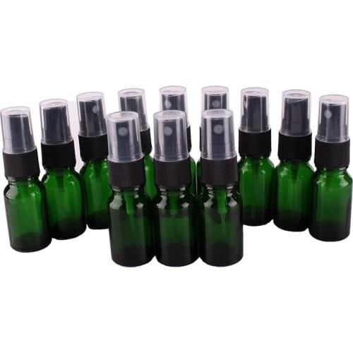 12pcs 10ml Green Glass Spray Bottle w/ Black Fine Mist Sprayer essential oil bottles empty cosmetic containers