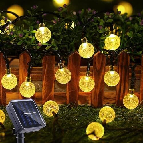 Solar Lamp Stirng 5m 10m 22m Crystal Ball Fairy Lights Waterproof Garlands for Garden Lawn Backyard Outdoor Decoration
