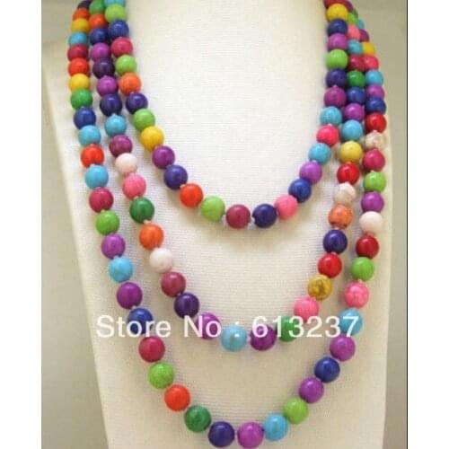 Hot free Shipping new Fashion Style diy Lariat Multicolor calaite stone Necklace Round 8mm Bead long chaom jewelry 48inch MY5255