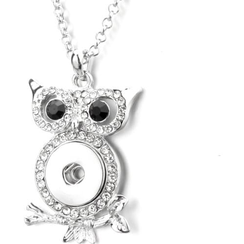 Hot Beauty Rhinestone Owl snap Pendant Necklace fit 18mm snap buttons fashion DIY Fittings necklace Wholesale