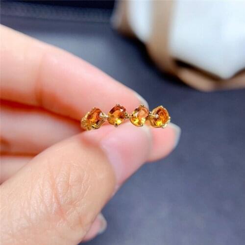 Natural Citrine Single Row Ring S925 Sterling Silver Engagement Ring Birthstone Give Woman Gift