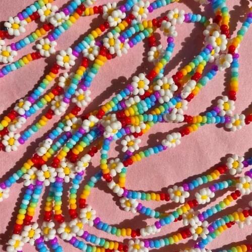 Colorful Seed Beaded Necklace For Women Fashion Daisy Flower Beads Chokers Necklaces Boho Summer Beach Jewelry Handmade Gift
