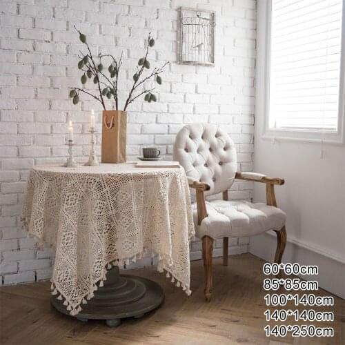 Lace Tablecloth Pastoral Round Tablecloth Dining Table Cloths Home Hand Crochet Table Cover Rose Gold Decoration House Towel
