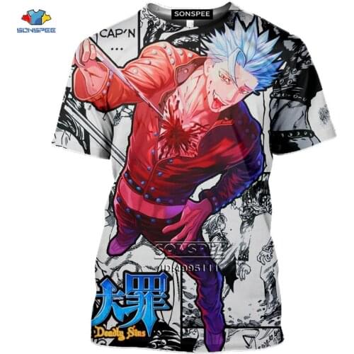 SONSPEE Anime Nanatsu no Taizai Mens T-shirt 3D Print Ban Meliodas Elizabeth Liones Tshirt Women Summer Casual Short Sleeve Top
