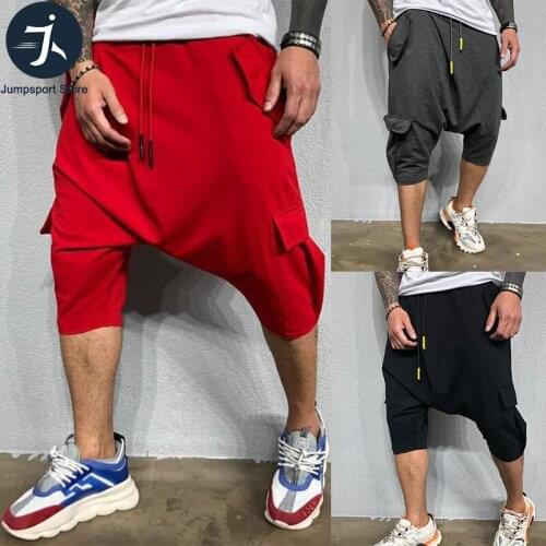Mens New Hip Hop Trend Pants Loose Solid Color Street Mens Sports and Leisure Harlan Solid Color Trousers Cropped Pants