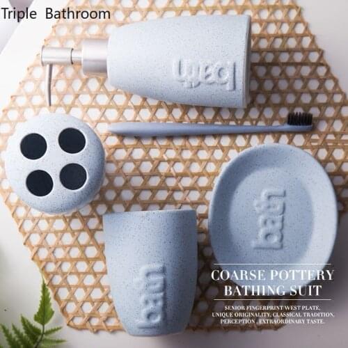 Nordic Four Piece Set Ceramics Home Liquid Soap Dispenser Toothbrush Holder Tooth Mug Soap Holders Bathroom Toiletry Set