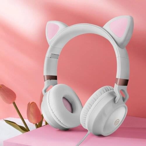 New Arrival Cute Cat Ears Headphones Wired Gaming Headset 3.5mm AUX Foldable With Mic Best Gift For kids adults