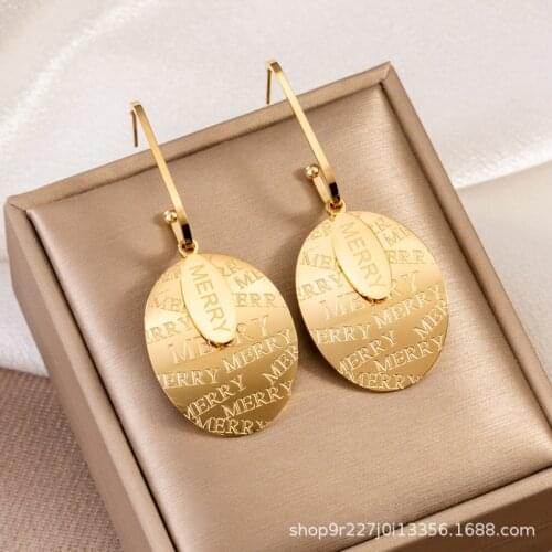 Tide new European and American brands, Japan and Korea popular Shuangquan Roman carved word earrings wholesale chinese fashion