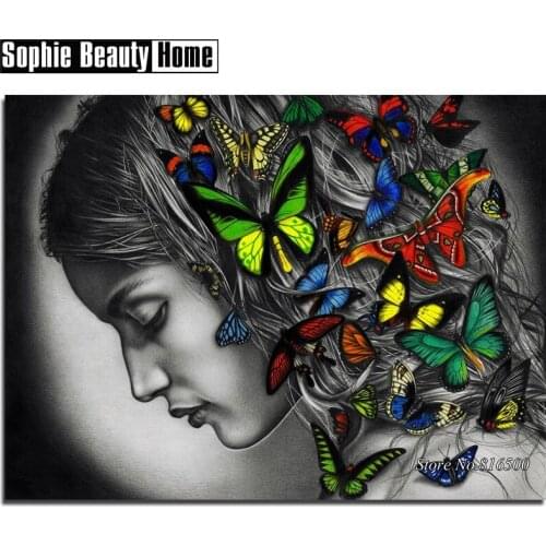Full 5D DIY Diamond Painting Cross Stitch Butterfly and Girl Diamond Embroidery Pattern Diamond Mosaic Needlework Gift 187315